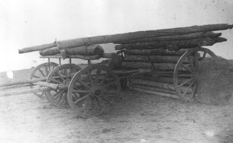 The "go-devil" or "ark of safety," a rolling fort that members of the Johnson County sheriff's posse used to approach the entrenched invaders. Courtesy Jim Gatchell Memorial Museum.