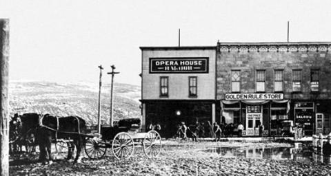 J.C. Penney's second Golden Rule store in Kemmerer, Wyo., about. 1908. In 1913, he replaced the Golden Rule name with his own. Wyoming Tales and Trails.