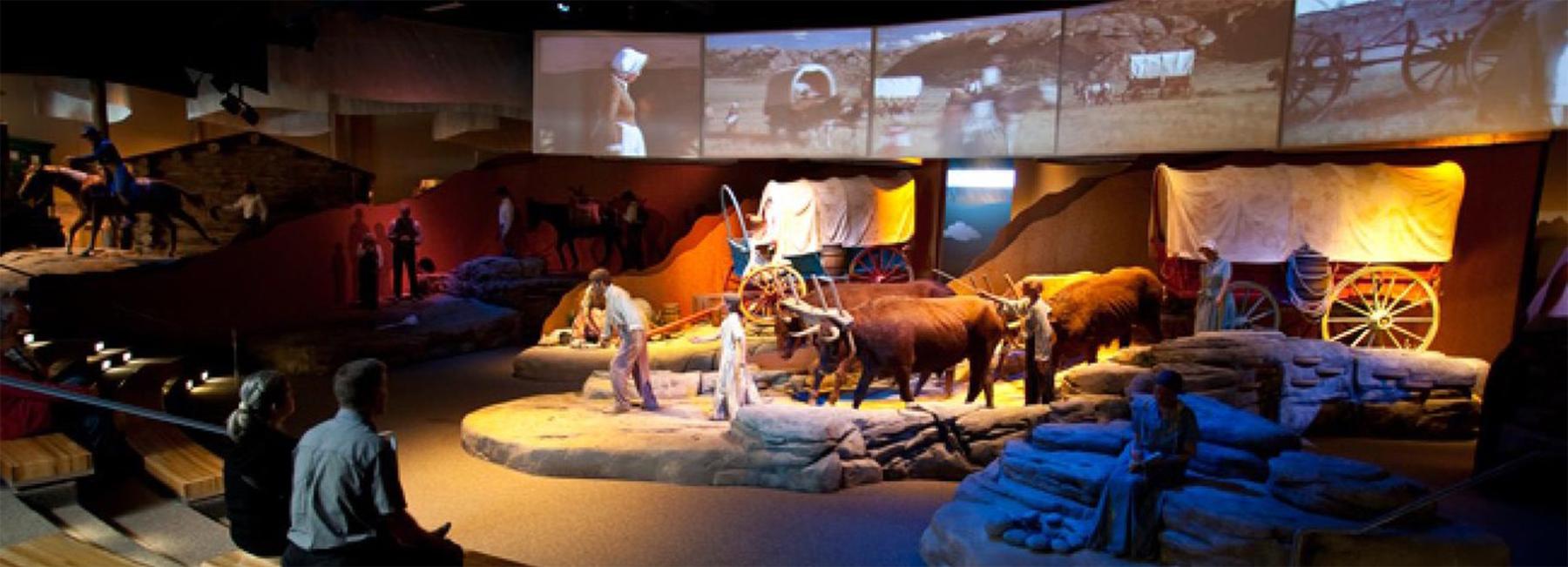 The National Historic Trails Interpretive Center shows frequent films and features interactive exhibits and lifelike models of pioneers on the move. BLM photo.