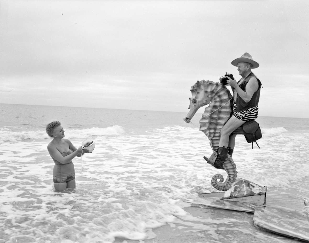 In his fifties, Belden married Verna Stouffer and moved with her to Florida. Billing himself as Seahorse Charlie Belden, he continued to take photographs, often of sailboats, beaches and women in swimsuits. Jack Richard photo, Buffalo Bill Center of the West.