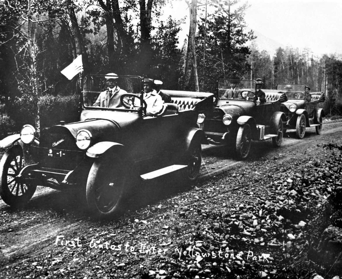 In spite of some reluctance on the part of Yellowstone personnel, the park opened its East Entrance to automobiles in 1916. This decision spurred the construction and improvement of roads that led to Yellowstone, such as the Black and Yellow Trail and the Yellowstone Highway; in turn the Park experienced an increase in tourism. Wyoming State Archives . In spite of some reluctance on the part of Yellowstone personnel, the park opened its East Entrance to automobiles in 1916. This decision spurred the construction and improvement of roads that led to Yellowstone, such as the Black and Yellow Trail and the Yellowstone Highway; in turn the Park experienced an increase in tourism. Wyoming State Archives .