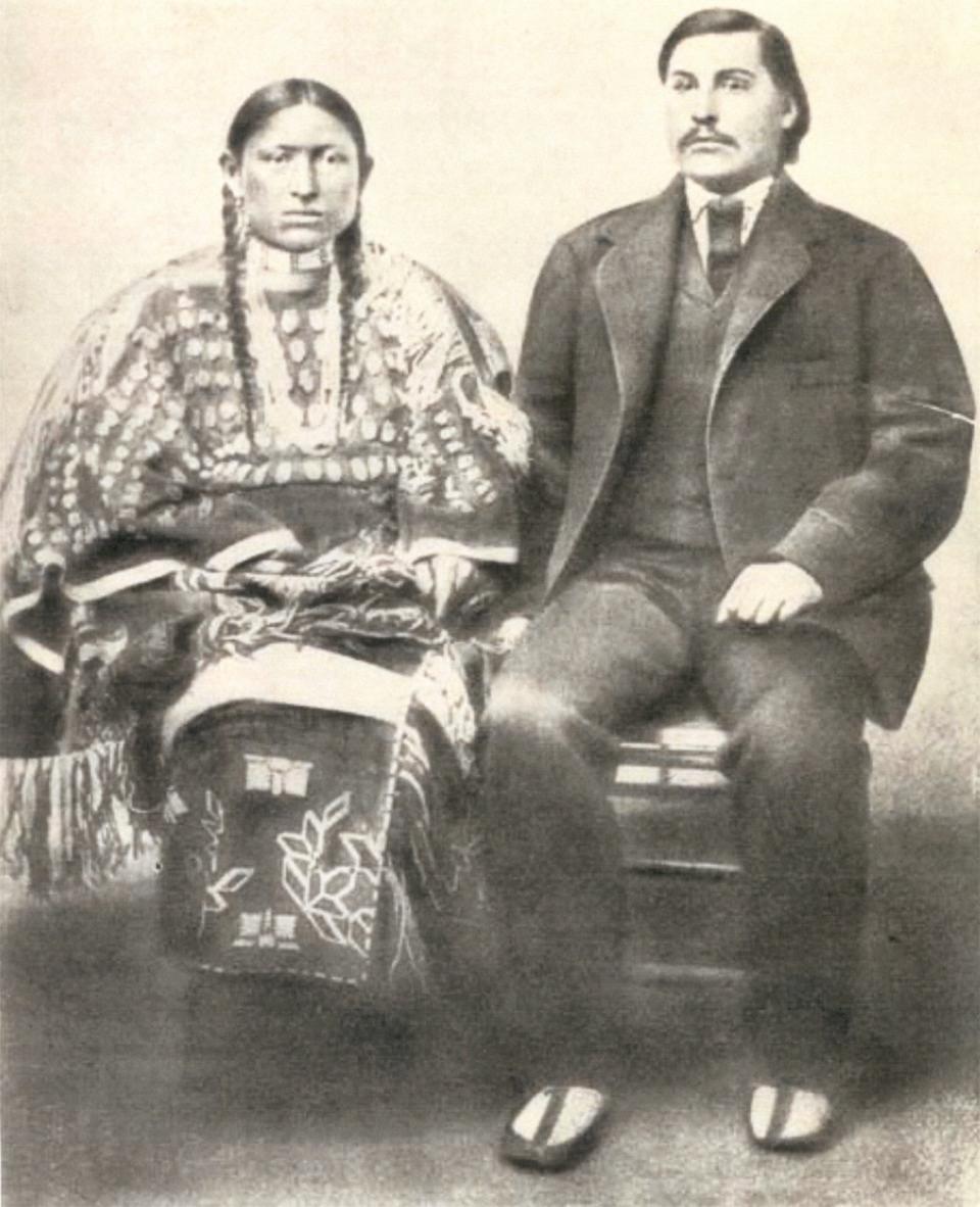 After two days of fighting on Bonepile Creek, the Cheyennes realized they might not prevail. George Bent, shown here with ihis wife, Magpie, in 1867, acted as interpreter in negotiations. Son of the fur trader William Bent and Owl Woman of the Cheyenne, George Bent was at Sand Creek in Colorado late in 1864 when US soldiers brutally massacred 150 Cheyennes, including women and children. He took part in the subsequent Cheyenne attacks on Julesberg and Platte Bridge in 1865. After the 1868 Fort Laramie Treat