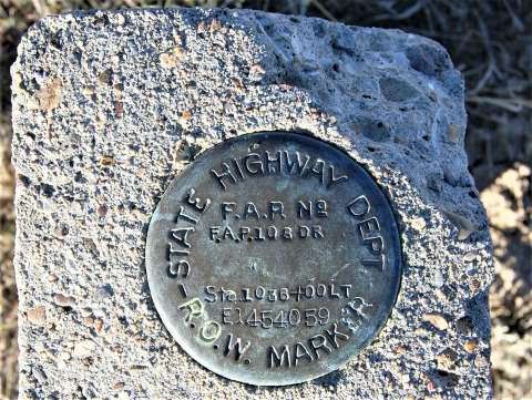This Federal Aid Project (FAP) marker was found west of Ten Sleep along Washakie County Road 580A, the 1936 route of the Black and Yellow Trail. ‘FAP No. 108D’ was the number assigned to the road in this area. Some concrete culverts are also still in place. Authors photo, 2013. This Federal Aid Project (FAP) marker was found west of Ten Sleep along Washakie County Road 580A, the 1936 route of the Black and Yellow Trail. ‘FAP No. 108D’ was the number assigned to the road in this area. Some concrete culverts are also still in place. Authors photo, 2013.