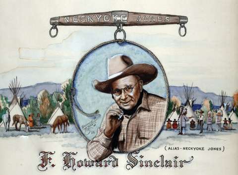 Writing in the Sheridan Press under his pen name Neckyoke Jones, Howard Sinclair in 1951 described in his column how dismayed attendees at the Crow Sun Dance were that one of their young women was turned away from a Sheridan ‘eatin’ place—’ at the same time they were sending their young soldiers off to the Korean War. Bernard Thomas watercolor, THE Wyoming Room, SCFPL. Writing in the Sheridan Press under his pen name Neckyoke Jones, Howard Sinclair in 1951 described in his column how dismayed attendees at the Crow Sun Dance were that one of their young women was turned away from a Sheridan ‘eatin’ place—’ at the same time they were sending their young soldiers off to the Korean War. Bernard Thomas watercolor, THE Wyoming Room, SCFPL.