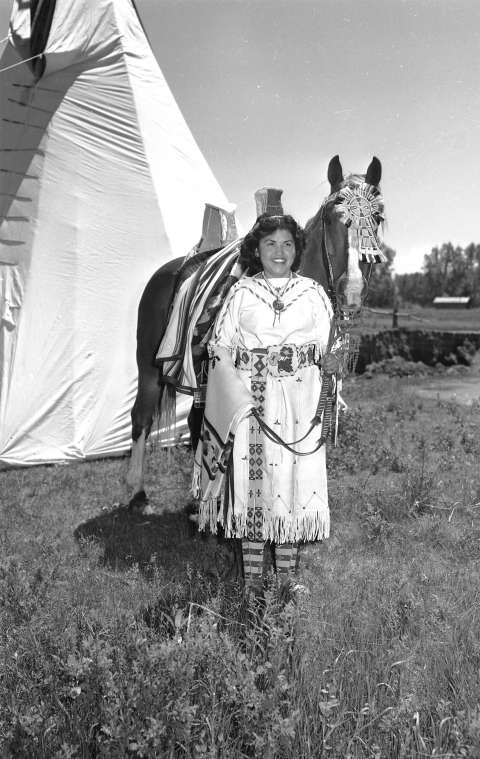 Inspired by this photograph of a radiant Lucy Yellowmule, Howard Sinclair conceived of an all-Indian beauty pageant as a means for improving Indian-white relations and celebrating Native cultures. Diers photo, THE Wyoming Room, SCFPL. Inspired by this photograph of a radiant Lucy Yellowmule, Howard Sinclair conceived of an all-Indian beauty pageant as a means for improving Indian-white relations and celebrating Native cultures. Diers photo, THE Wyoming Room, SCFPL.